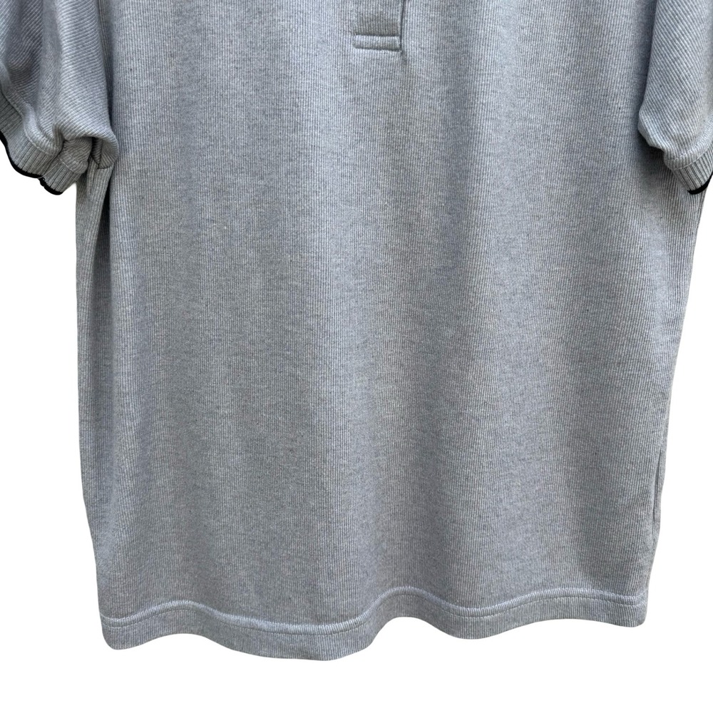 Vintage 80s Grey Ribbed Knitwear Short Sleeve Polo M Preppy Old Money Minimalist - Picture 3 of 9